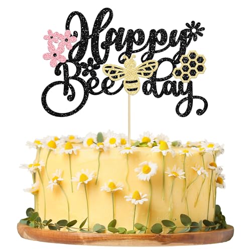 Happy Bee Day Cupcake Toppers, 1 Stück Happy Bee Day Cake Dekoration, Happy Bee Day Kuchen Dekoration, Bee Party Kuchen Dekoration, Biene Cupcake Toppers, Happy Bee Day Tortenaufsatz(D) von LXONTSG