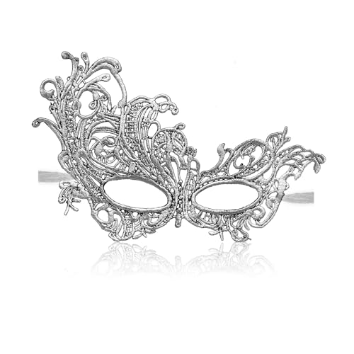 LXONTSG Augenmaske Silber Damen, Halloween Augenmaske Silber, Augenmaske Spitze Frauen, Halloween Damen Augenmaske, Silber Augenmaske Karneval, Silber Spitze Augenmaske, Damenaugenmaske von LXONTSG