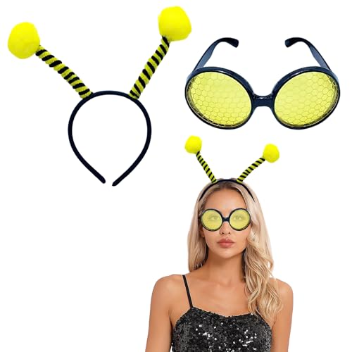 LXONTSG Bienen Stirnband Set, 2 Stück Bee Party Haarreif, Bienen Costume Damen, Bienen Haarreif Kinder, Bienen Party Stirnband Set, Haarreifen Biene für Kinder Und Erwachsene Karneval Kostümzubehör von LXONTSG