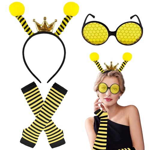 LXONTSG Bienen Stirnband Set, 3 Stück Bee Party Haarreif, Bienen Costume Damen, Bienen Haarreif Kinder, Bienen Party Stirnband Set, Haarreifen Biene für Kinder Und Erwachsene Karneval Kostümzubehör von LXONTSG