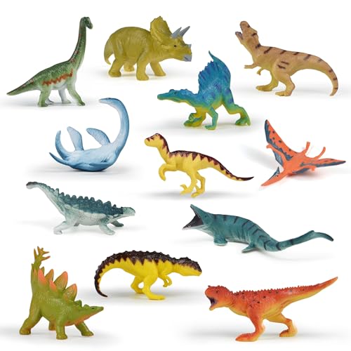 LXONTSG Kinder Dinosaurier Figuren, 12 Stück Kleine Tiere Figuren Dino, Realistische Dinosaurier Figur, Tierfiguren Dino,Mini Dino Figuren, Plastik Dinosaurier Modelle, Klein Tierfiguren von LXONTSG