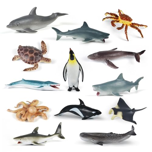 LXONTSG Ozean Tiere Figuren, 12 Stück Meerestiere Figuren Klein, Sea Tiere Figuren, Tier Figuren Meer, Meerestiere Figurines Kinder, Kunststoff Meer Figuren, Kunststoff Ozean Figuren von LXONTSG