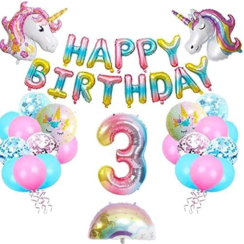 Einhorn 3 Geburtstag Deko, Einhorn Luftballons Geburtstag 3, Geburtstag Luftballon Einhorn, Einhorn Folienballon Deko, Luftballon Einhorn 3 jahre, 3 Ballon Einhorn Deko, Einhorn Luftballons von LXONTSG