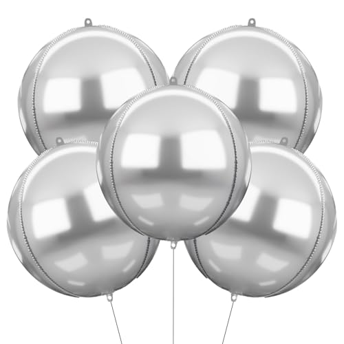 XXL Luftballons Silber, 5 Stück Silber Glänzende Folienballons,Silber Metallic Luftballons,22 Zoll Groß 4D Silber Foil Ballons,Silber Ballons für Geburtstagsfeiern Hochzeiten Jubiläen Party Deko von LXONTSG