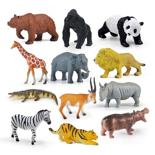 Safari Tierfiguren, 12 Stück Tier Figuren Kinder, Wald Tierfiguren, Mini Animals Figures, Kinder Animal Figures, Klein Tierfiguren, Animals Figures Toys, Tierfiguren Set Zoo von LXONTSG