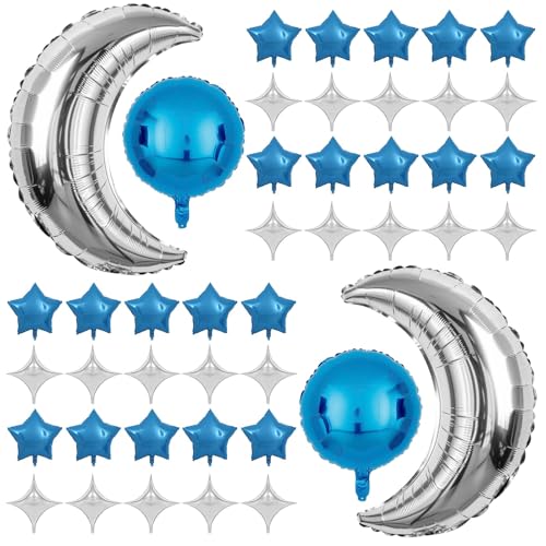 Stern Luftballons Blau,44PCS Große Mond Blau Luftballons,Stern Folienballons Blau, Blau Star Foil Balloons,Helium Ballon Stern für Geburtstag Babyparty Jubiläum Hochzeit Dekoration (Blau) von LXONTSG