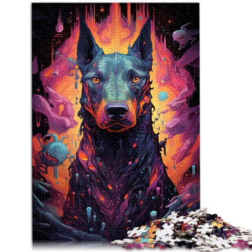 1000 Teile als Geschenk für Erwachsene, farbenfrohe psychedelische Dobermann-Illustrationen der Zukunft, Holzpuzzle für Kinder ab 12 Jahren, Lernspiel für Erwachsene, Größe: 50 x 75 cm von LXQING