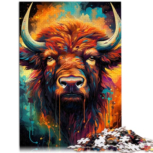 1000-teiliges Puzzle, Bisons, farbenfroh, psychedelisch, Puzzles für 12-Jährige, Holzpuzzles, Heimdekorationspuzzles, Größe: 50 x 75 cm von LXQING