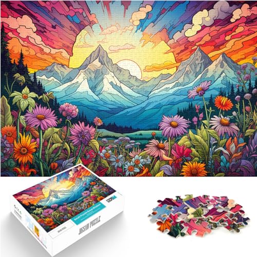 1000-teiliges Puzzle, Bunte Blumen und Berge, Puzzles für 12-Jährige, Holzpuzzles für Erwachsene, Heimdekoration, Größe: 50 x 75 cm von LXQING