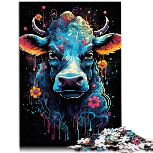 1000-teiliges Puzzle, Bunte Kühe, Holzpuzzle für Jugendliche und Erwachsene, Lernspiel, Herausforderungsspielzeug, Größe: 50 x 75 cm von LXQING