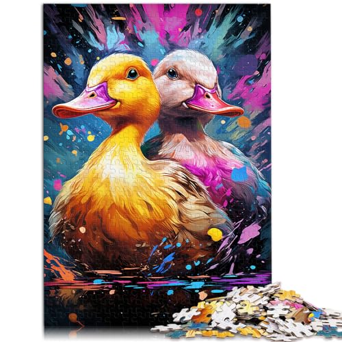 1000-teiliges Puzzle, Bunte süße Ente, geeignet für Kinder ab 12 Jahren, Holzpuzzle, Heimkunstdekor, Größe: 50 x 75 cm von LXQING