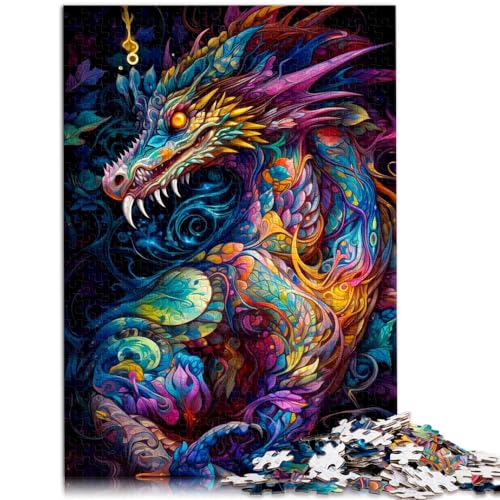 1000-teiliges Puzzle, Bunter Drache, Holzpuzzle für Erwachsene und Kinder, Denkspiel, Spielzeug, Größe: 50 x 75 cm von LXQING