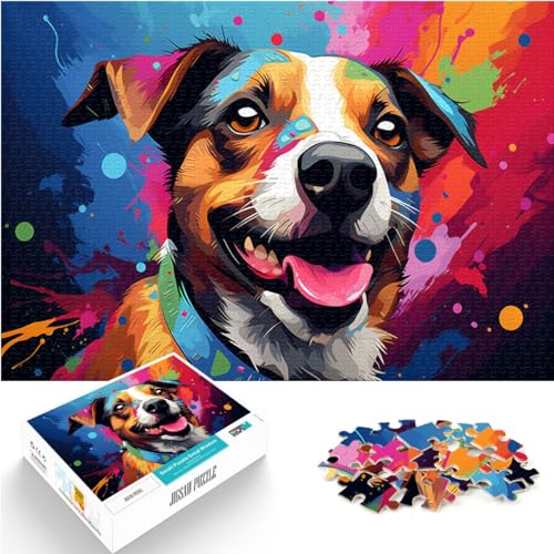 1000-teiliges Puzzle, Bunter Psychedelischer Jack Russell Terrier, für Erwachsene und Kinder ab 12 Jahren, Holzpuzzle, Kunstwerk als Geschenk, Größe: 50 x 75 cm von LXQING