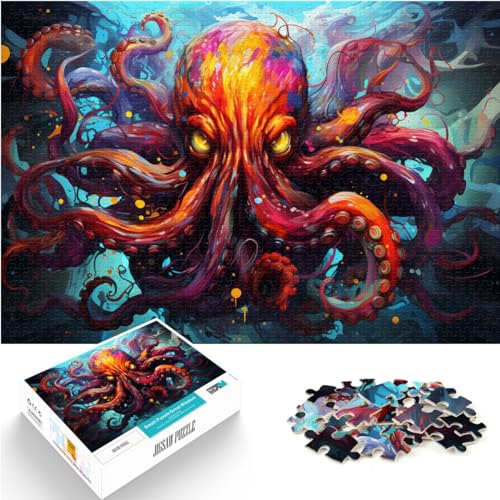 1000-teiliges Puzzle, Bunter Psychedelischer Oktopus, Geeignet für Erwachsene und Kinder ab 12 Jahren, Holzpuzzle, Lernspiel, Herausforderungsspielzeug, Größe: 50 x 75 cm von LXQING