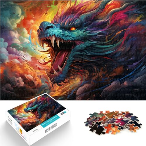 1000-teiliges Puzzle, Bunter Psychedelischer chinesischer Drache, Puzzle für 12-Jährige, Holzpuzzle, Puzzlespielzeug zur Heimdekoration, Größe: 50 x 75 cm von LXQING