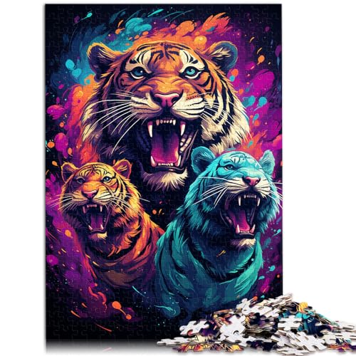 1000-teiliges Puzzle, Bunter süßer Tiger, für Erwachsene und Kinder ab 12 Jahren, Holzpuzzle für Erwachsene, Puzzle, Größe: 50 x 75 cm von LXQING