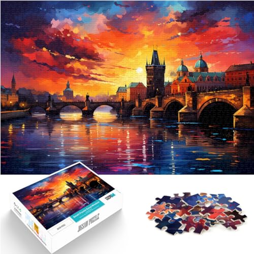 1000-teiliges Puzzle, Die farbenfrohe Psychedelia der Karlsbrücke, für Erwachsene und Kinder ab 12 Jahren, Holzpuzzle, Familienpuzzlespiel, Größe: 50 x 75 cm von LXQING