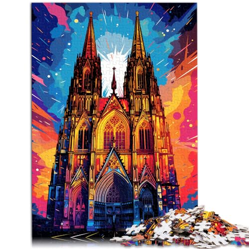 LXQING 1000-teiliges Holzpuzzle, Die farbenfrohe Psychedelia des Kölner Doms, für Erwachsene und Kinder ab 12 Jahren, Puzzles für Erwachsene, Geschenke, Größe: 50 x 75 cm von LXQING