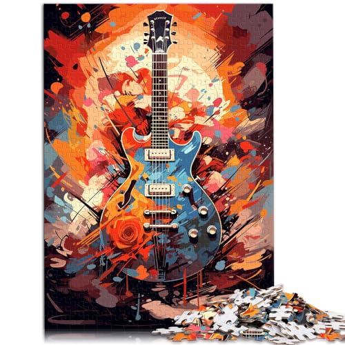 1000-teiliges Puzzle, E-Gitarre, Aquarell, für Jugendliche und Erwachsene, Holzpuzzle, Lernpuzzle, Familienspiel, Größe: 50 x 75 cm von LXQING