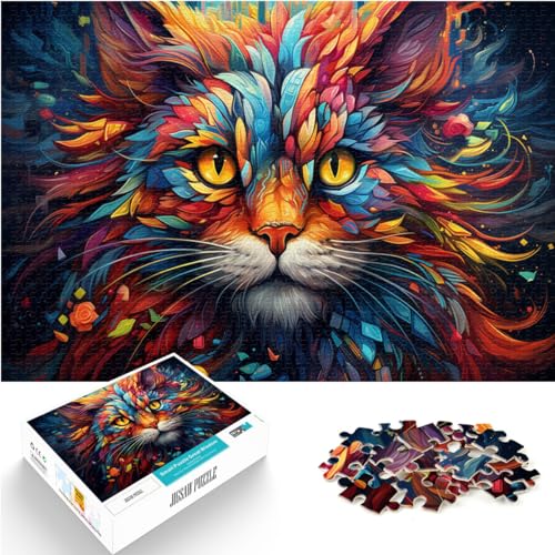 1000-teiliges Puzzle, Fantasie-Bunte Katze, für Erwachsene und Kinder ab 12 Jahren, Holzpuzzle, Denkspiel, Größe: 50 x 75 cm von LXQING