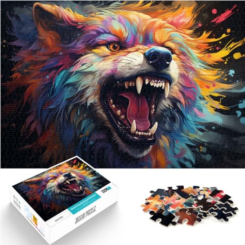 1000-teiliges Puzzle, Fantasievoller, bunter, Grauer Wolf, Puzzles aus Holz für 12-Jährige, unterhaltsame Spiele für Erwachsene, Größe: 50 x 75 cm von LXQING