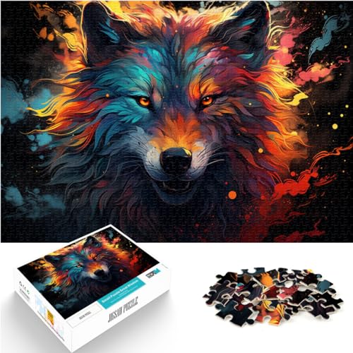 1000-teiliges Puzzle, Fantasievoller, farbenfroher Kunstwolf, geeignet für Erwachsene und Kinder ab 12 Jahren, Holzpuzzle, schwierig und anspruchsvoll, Größe: 50 x 75 cm von LXQING