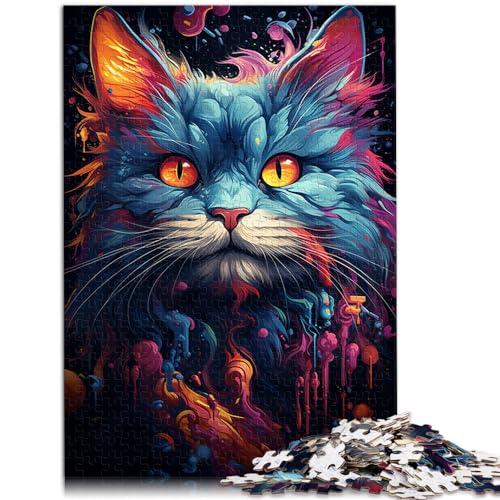 1000-teiliges Puzzle, Farbzeichnung Einer Katze, geeignet für Erwachsene und Jugendliche ab 12 Jahren, Holzpuzzle, Denkspiel, Spielzeug, Größe: 50 x 75 cm von LXQING