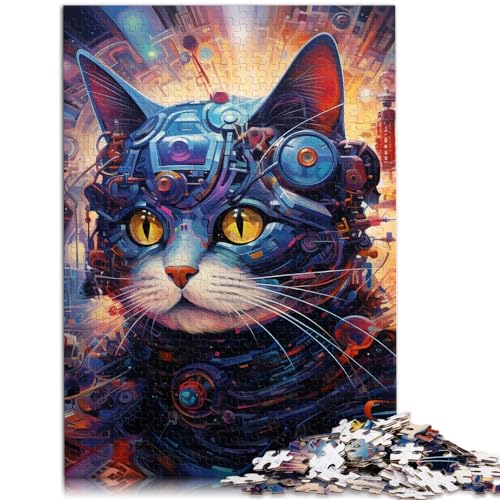 1000-teiliges Puzzle, Futuristische Katze, für Erwachsene und Kinder ab 12 Jahren, Holzpuzzle, Denkspiel, Größe: 50 x 75 cm von LXQING