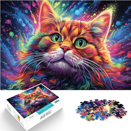 1000-teiliges Puzzle, Regenbogen-Weltraumkatze, Puzzles aus Holz für 12-Jährige, anspruchsvolles Spielpuzzle, Größe: 50 x 75 cm von LXQING