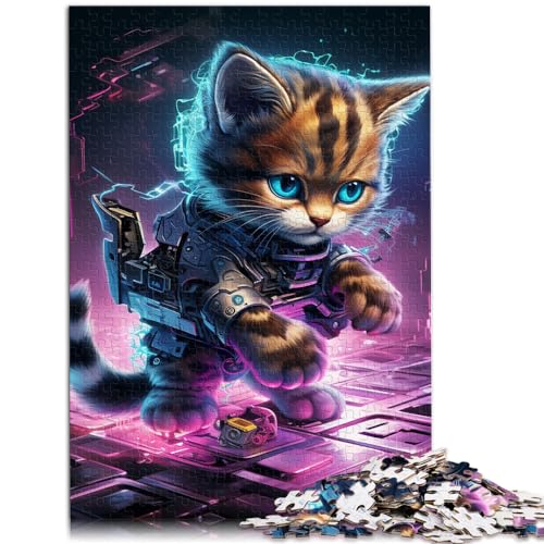 1000-teiliges Puzzle, Techno Cat, für Erwachsene und Familien, Holzpuzzle, entspannendes geistiges Lernspielzeug, Größe: 50 x 75 cm von LXQING