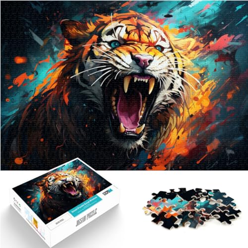 1000-teiliges Puzzle, Wütender Tiger, Holzpuzzle für Jugendliche und Erwachsene, schwieriges, schweres Puzzle für Frauen und Männer, Größe: 50 x 75 cm von LXQING