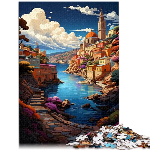 1000-teiliges Puzzle, buntes Korcula, für Erwachsene und Kinder ab 12 Jahren, Holzpuzzle, Lernpuzzle, Familienspiel, Größe: 50 x 75 cm von LXQING