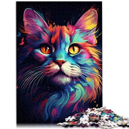 1000-teiliges Puzzle, farbenfrohe, Bizarre, psychedelische Katze, für Erwachsene und Kinder ab 12 Jahren, Holzpuzzle, Denkspiel, Spielzeug, Größe: 50 x 75 cm von LXQING