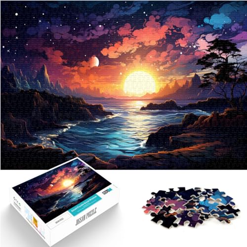 1000-teiliges Puzzle, farbenfrohe, psychedelische Sommernächte, Holzpuzzle für Erwachsene und Kinder, Denkspiel, Größe: 50 x 75 cm von LXQING