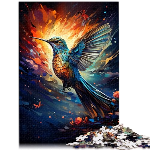 1000-teiliges Puzzle, farbenfrohe Psychedelie von Kolibris im Sternenhimmel, für Erwachsene und Kinder, Holzpuzzle, Denkspiel, Größe: 50 x 75 cm von LXQING