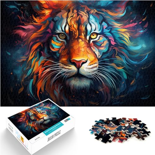 1000-teiliges Puzzle, farbenfrohe Tigerkunst, für Erwachsene und Kinder ab 12 Jahren, Holzpuzzle, Denkspiel, Spielzeug, Größe: 50 x 75 cm von LXQING