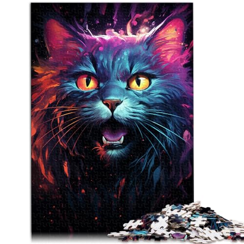 1000-teiliges Puzzle, farbenfrohe psychedelische Katze aus der Zukunft, Holzpuzzle für Erwachsene und Kinder, pädagogisches Puzzle zum Stressabbau, Größe: 50 x 75 cm von LXQING