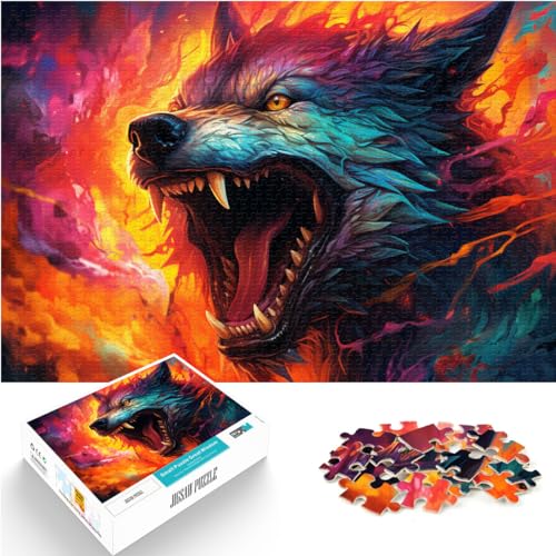 1000-teiliges Puzzle, farbenfroher, Psychedelischer, bizarrer Wolf, Holzpuzzle für Erwachsene und Kinder, Lernpuzzle, Familienspiel, Größe: 50 x 75 cm von LXQING