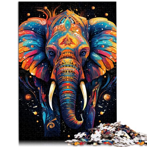 1000-teiliges Puzzle, farbenfroher Kunstelefant, Holzpuzzle für Erwachsene und Kinder, lustige Puzzlespiele, Größe: 50 x 75 cm von LXQING