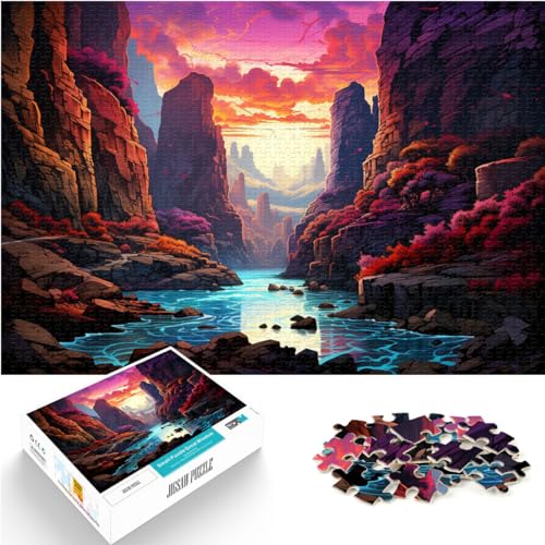 1000-teiliges Puzzle, farbenfroher Psychedelischer Canyon-Wasserfall, Puzzles für 12-Jährige, Holzpuzzles, Entspannungsspiele, Größe: 50 x 75 cm von LXQING