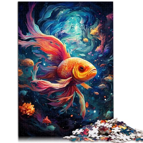 1000-teiliges Puzzle, farbenfroher Psychedelischer Goldfisch in der Galaxie, Puzzles aus Holz für 12-Jährige, Geburtstagsgeschenk, Geschenke für Erwachsene, Größe: 50 x 75 cm von LXQING
