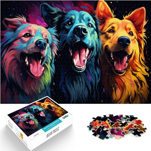 1000-teiliges Puzzle, farbenfroher Psychedelischer Hund in Tierfarben, für Erwachsene und Kinder ab 12 Jahren, Holzpuzzle für Erwachsene, Spielzeug, Denkspiel, Größe: 50 x 75 cm von LXQING