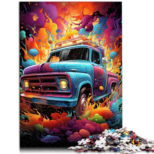 1000-teiliges Puzzle, farbenfroher Psychedelischer Lastwagen, für Erwachsene und Kinder ab 12 Jahren, Holzpuzzle, Heimkunstdekor, Größe: 50 x 75 cm von LXQING