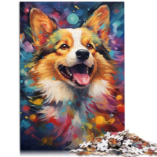 1000-teiliges Puzzle, farbenfrohes Gemälde eines Corgi-Hundes, aus Holz für Jugendliche und Erwachsene, Lernpuzzle, Familienspiel, Größe: 50 x 75 cm von LXQING