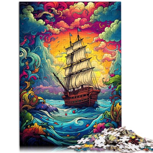 1000-teiliges Puzzle, farbenfrohes Segelboot-Gemälde, für Erwachsene und Kinder ab 12 Jahren, Holzpuzzle, Denkspiel, Spielzeug, Größe: 50 x 75 cm von LXQING