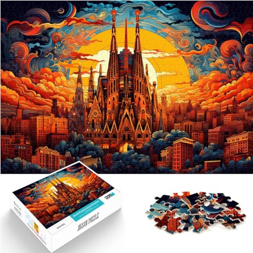 1000-teiliges Puzzle, farbenfrohes Spanien-Barcelona, Holzpuzzle für Erwachsene und Kinder, anspruchsvolles Spiel, Größe: 50 x 75 cm von LXQING