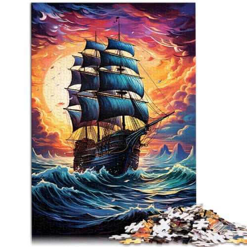 1000-teiliges Puzzle, farbenfrohes psychedelisches Piratenschiff, Puzzles aus Holz für 12-Jährige, tolle Geschenke für Weihnachten, Größe: 50 x 75 cm von LXQING