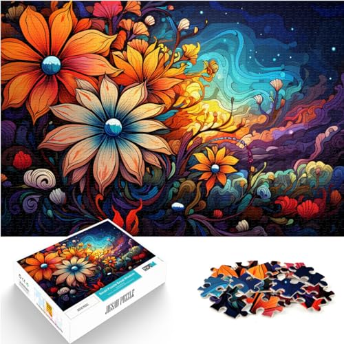1000-teiliges Puzzle, geheimnisvolle Bunte Blumen, für Erwachsene und Familien, Holzpuzzle, Denkspiel, Größe: 50 x 75 cm von LXQING