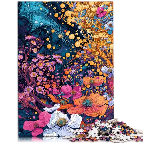 1000-teiliges Puzzle, psychedelische Bunte Blumen, für Erwachsene und Kinder ab 12 Jahren, Holzpuzzle, Denkspiel, Größe: 50 x 75 cm von LXQING