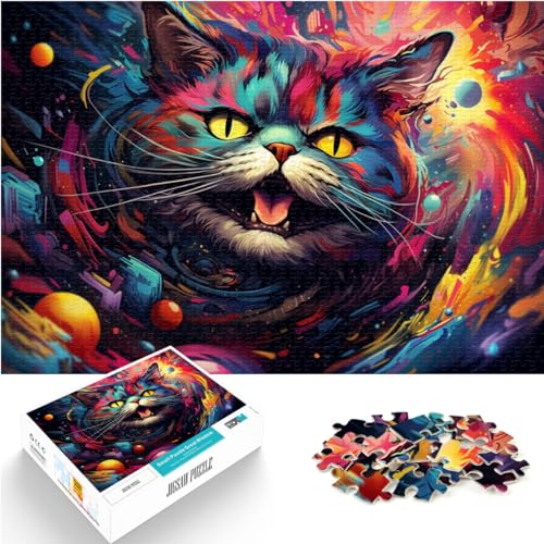1000-teiliges Puzzle, psychedelische Katze, Puzzles für 12-Jährige, Holzpuzzles, einzigartige Geburtstags, Größe: 50 x 75 cm von LXQING
